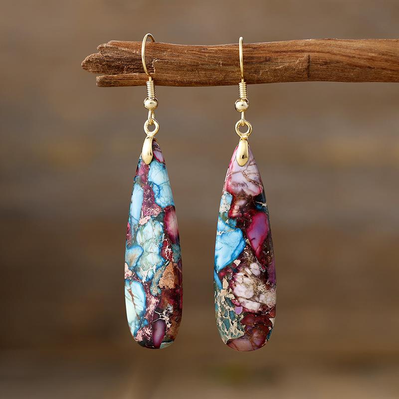 Bohemian emperor stone long water drop pendant earrings popular natural stone jewelry in Europe and America