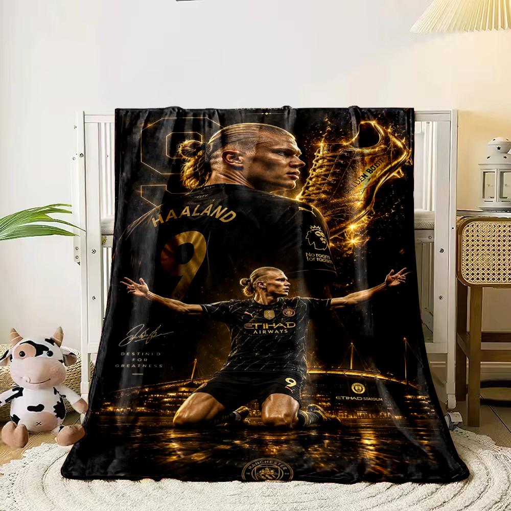 "Golden Boot Player with Stadium Background Flannel blanket for bedroom, living room, sofa, and nap sofas"