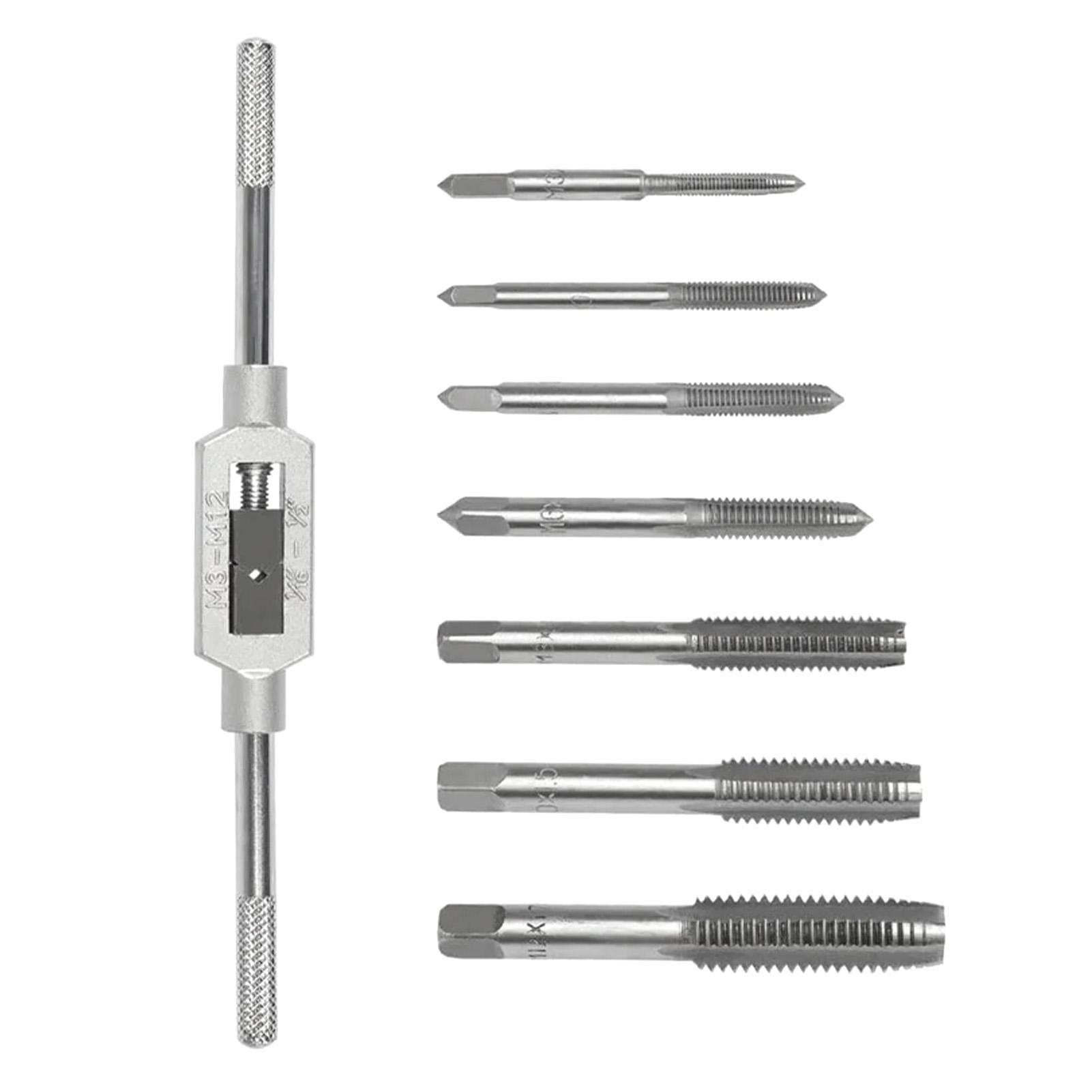 

8 шт. Прямой шлицевой метчик Серебристый Быстрорежущая сталь Прямые канавки Метчик для нарезания резьбы с держателем для дрифта для дерева