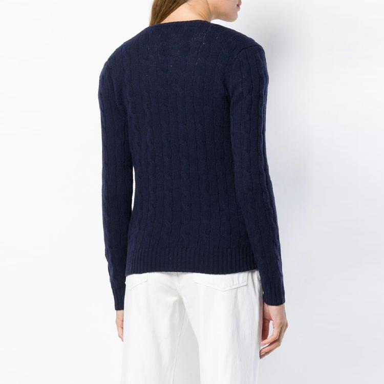 Polo Ralph Lauren FW21 Logo Solid V-Neck Knit Sweater Women Sweater Blue 211508656-009