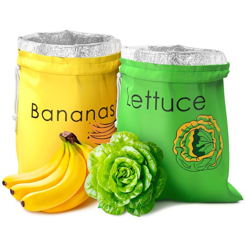 2Pcs Reusable Cotton Vegetable and Fruit Storage Bags Eco Friendly Drawstring Produce Fresh Keeping Pouches for Kitchen Refrigerator Freezer
