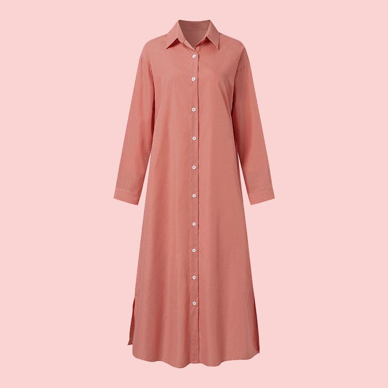 Košilové šaty plus size dámské letní s klopou dlouhý rukáv volné kardiganové šaty
