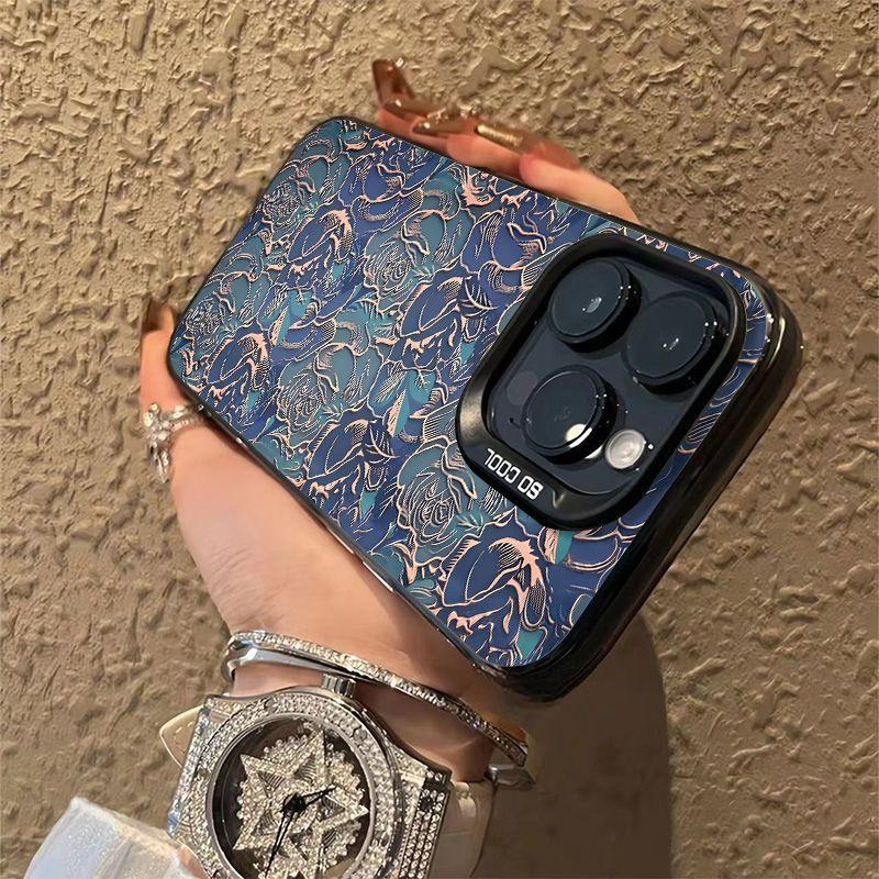 Blue Flowers Pattern Phone Case for Apple iPhone 16 Promax- Soft Silicone Phone Protective Cover for iPhone 16/15/14/13/12/11/Xs/Xsmax/Xr/Plus/Pro