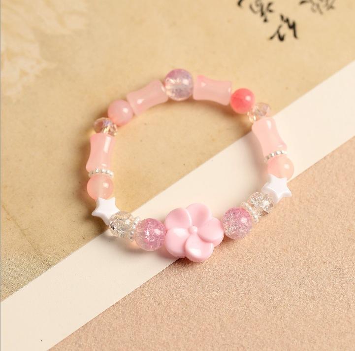 Bohemian Sweet  Beaded Bracelet for Women Girls Pink Color Imitation Jade Crystal Hand Jewelry Birthday Party Gifts