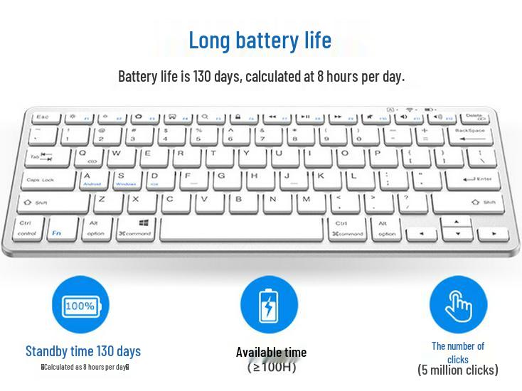 Silent Wireless Bluetooth Keyboard for iPad and Samsung S8 Tablets