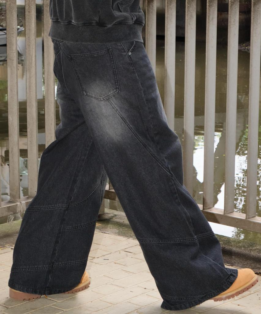 WEGO Switching Flare Denim Size Black for Streetwear and Outdoors Men's Pants, M, Denim,