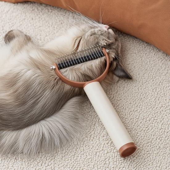 Pet Detangling Comb, Dual-Sided Dematting Tool, Safe Pet Undercoat Rake, Deshedding Tool with Sticky Pet Hair Remover for Cats Dogs Grooming Furniture