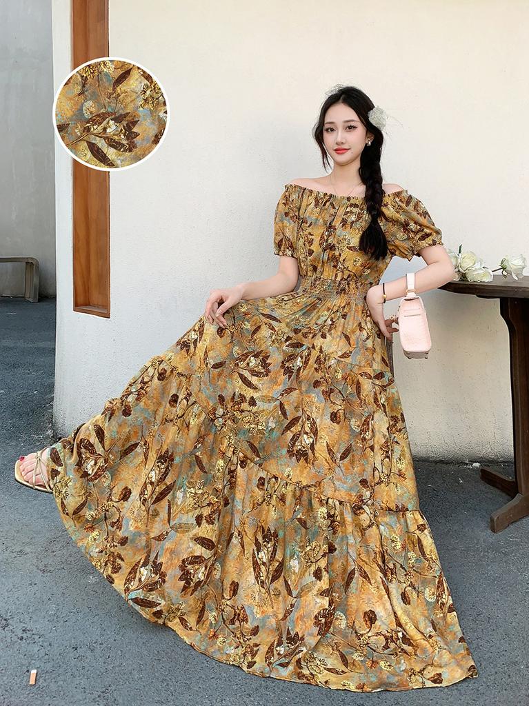 Seaside vacation beach dress cotton floral dress female shabahemi muslim