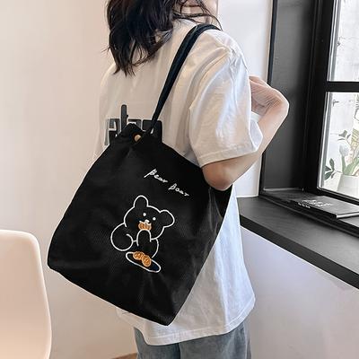 Women's Corduroy Tote Bag, Multi Purpose Fashi Shoulder Bag, Artistic Stripe Plush Handbag for Women College Student Daily Use