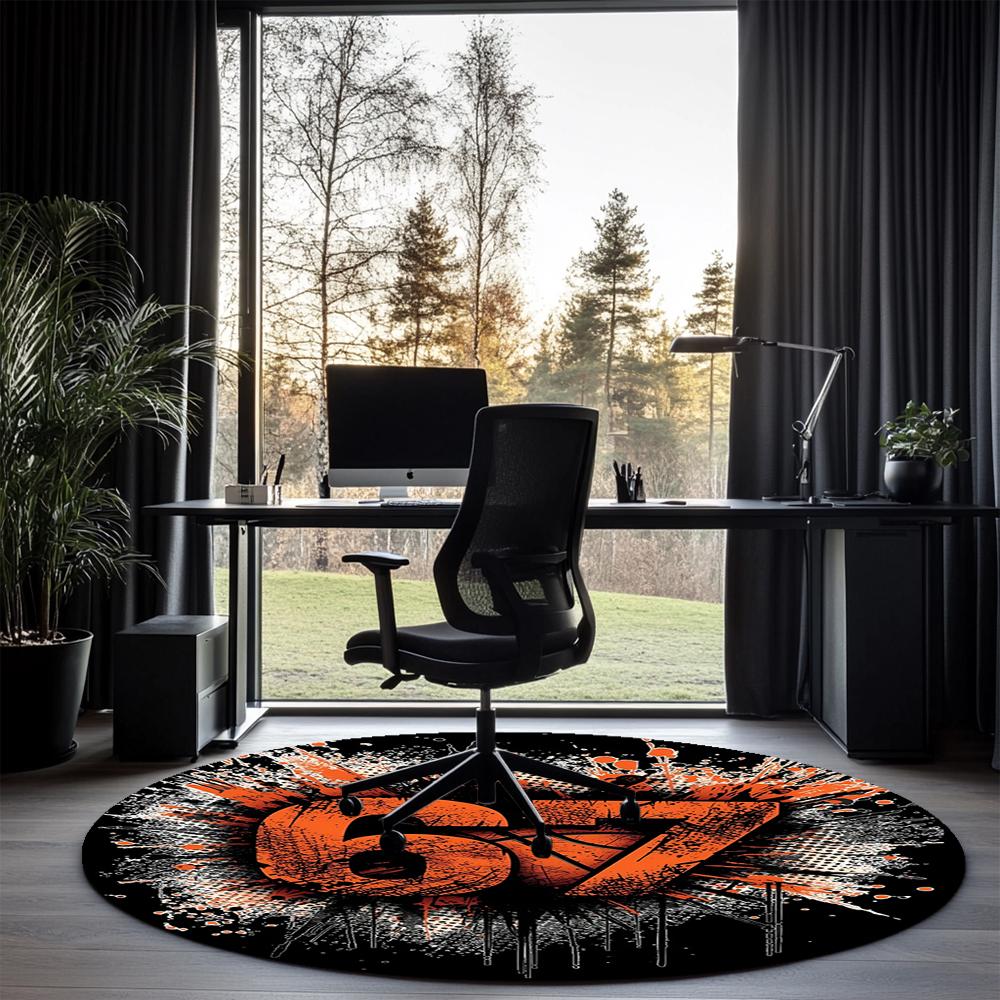 Basketball Printed Round Rug Carpet Chair Rug Area Rug Entryway Doormats,for Office Chair Living Room Bedroom Kitchen Room.
