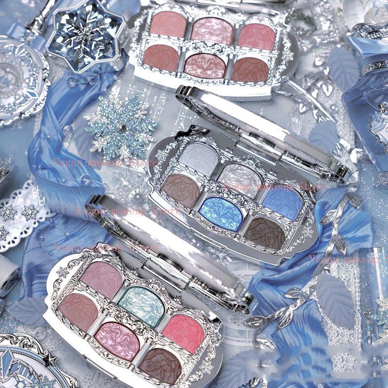 Flower Knows Snow Ballet 6 Colors Satin Eye Shadow Palette Velvet Matte & Pearl Shimmer In One,Blendable Fairytale-Easy Formula
