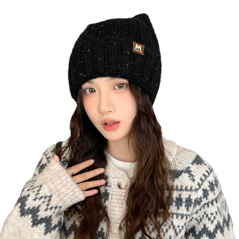 Sweet and cute cat ear knitted wool hat children autumn and winter versatile big head circumference headgear casual warm hat new
