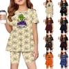 Conjunto de Roupa de Verão para Meninas com 2 Peças Estampa de Halloween Top de Manga Curta com Barra Franzida e Shorts Combinando