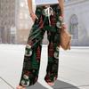 Ladies' Loose And Casual Christmas Printed Wide Leg Pants With Elastic Waistband Drawstring And Pocket Pants