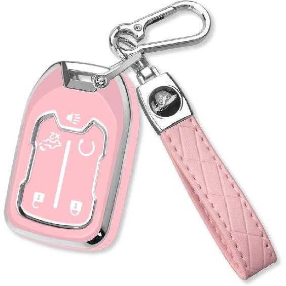 QBUC for GMC Key Fob Cover with Keychain Chrome Silver Trim Soft TPU Protection Case Compatible with GMC Acadia Sierra Terrain and Chevy Silverado