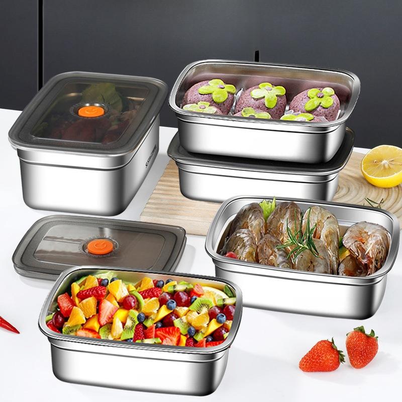 Stainless Steel Bento Box Airtight Fridge Freezer Storage Box Kitchen Accessories