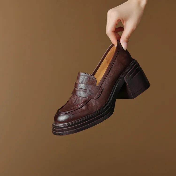 Módní dámské boty na robustním podpatku z pravé kůže na klínku, dámské platformové lodičky, dámské boty na vysokém podpatku, zapatos mujer, ručně vyráběné mokasíny s tlustou podrážkou