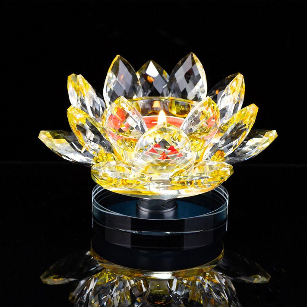 Glass Crystal Lotus Candle Holder Hoom Decor Lotus Figurines Candle Stand  Dinner Decor