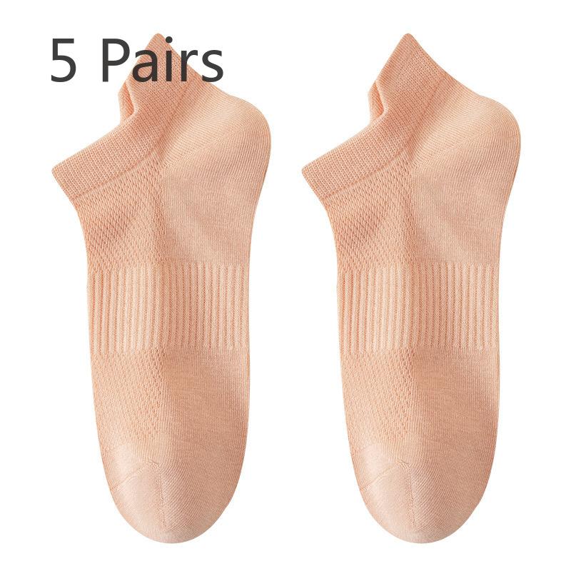 5 Pairs of Women's Spring and Summer Thin 7A Antibacterial Deodorant Mesh Sweet Cotton Short Boat Socks
