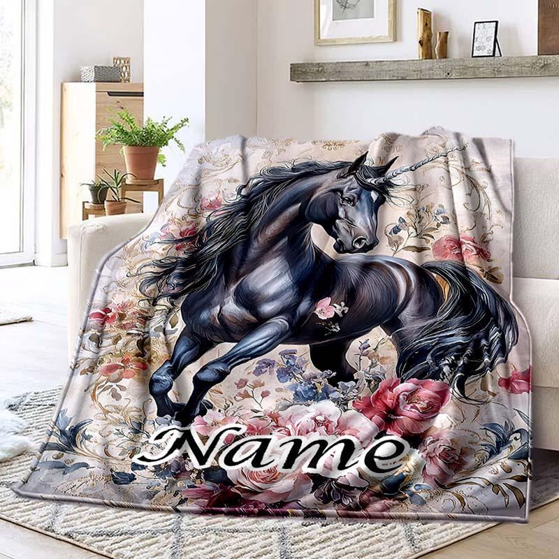 Black Unicorn Customize Your Name Blanket Warm Comfortable And Soft Blankets Are Suitable For Home Lunch Break Blanket Office Sofa Sofa Gift To