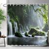 Waldwasserfall Duschvorhang Außen Naturlandschaft Üppige Wälder Grüne Pflanzen Blumig Polyester Duschvorhänge Badezimmer Dekoration