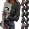 Women Halloween Print Long Sleeve Slim Fit Crew Neck Base Shirt Stretchy Ribbed Fabric Casual Top for Autumn and Winter