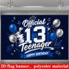 13th Teenager Birthday Banner Backdrop Blue Silver Balloons Rocket Game Controller