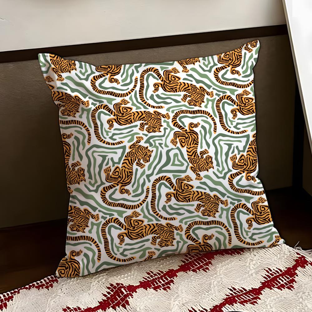 Tropical Tiger Pattern Cushion Cover Reversible Soft Durable Pillow Cover Home  Car MultiScene Use for Daily Comfort