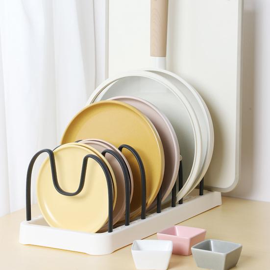 Countertop Dish Rack Pot Lids Rack Pan Lids Organizer with Adjustable Compartments for Bakeware And Dinner Plates Cabinet Kitchen Counter