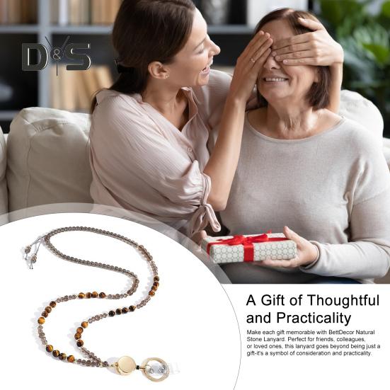 Natural Stone Faux Crystal Card Holder Adjustable ID Lanyard Women Handmade Beaded Badge Holder Lanyard