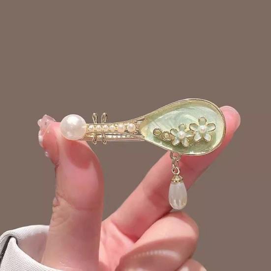 1/4Pcs Women Hair Clips Faux Pearl Decorations Floral Design Secure Fit Hair Pins Lute Shape Hairpins Formal Hairstyle Accessories