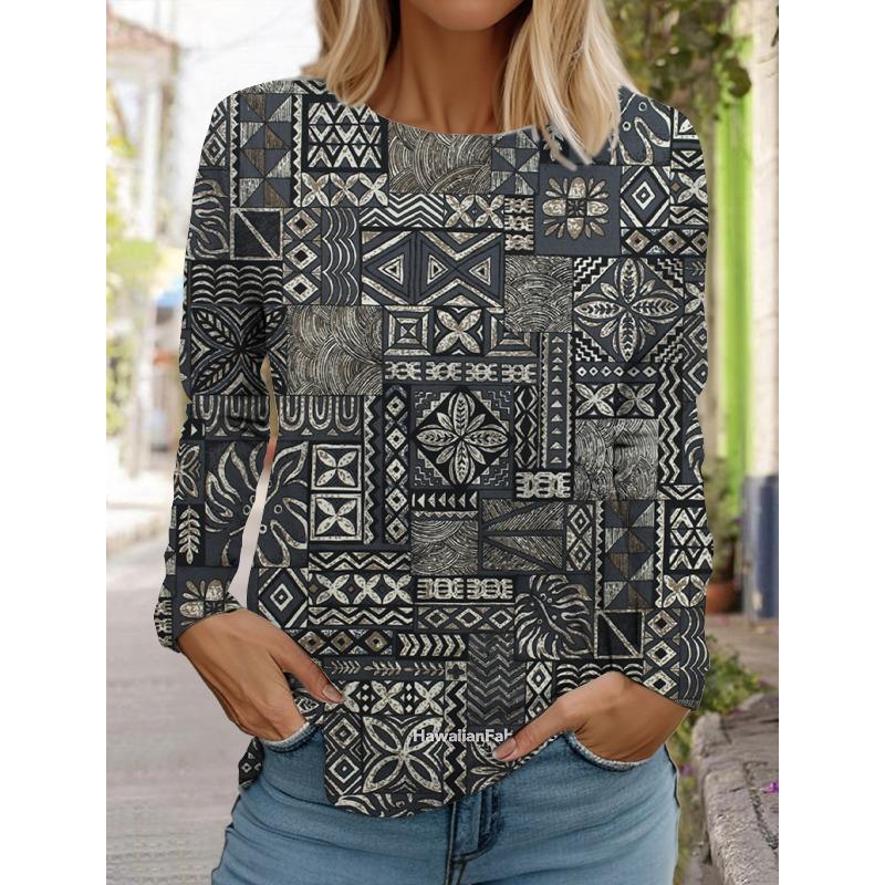 Retro flower pattern 3D printed long sleeved T-shirt