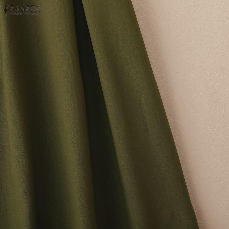 ZANZEA Damen Lässig Rundhals Achtelarm Locker Langes Kleid