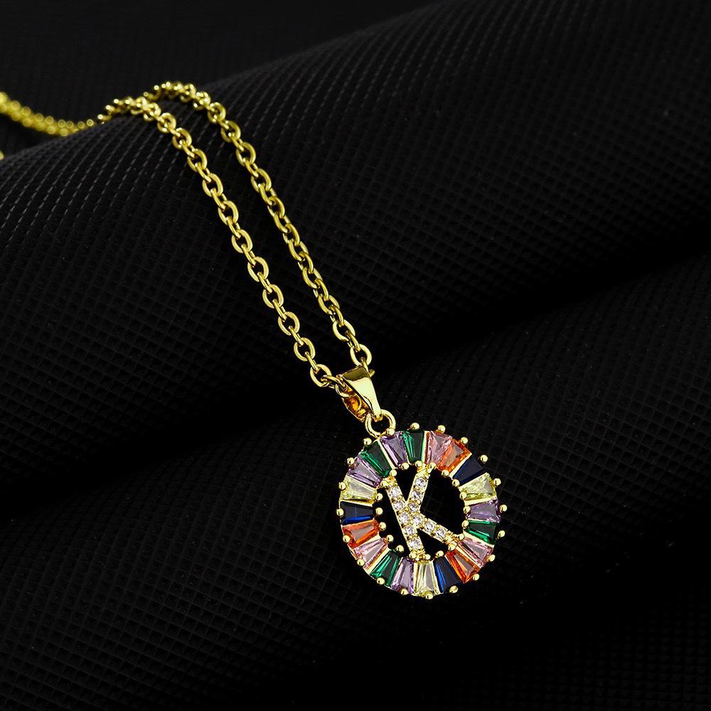 Xiyin Multicolor Zircon Copper Clavicle Chain Necklace with 26 Initial Pendants for Women