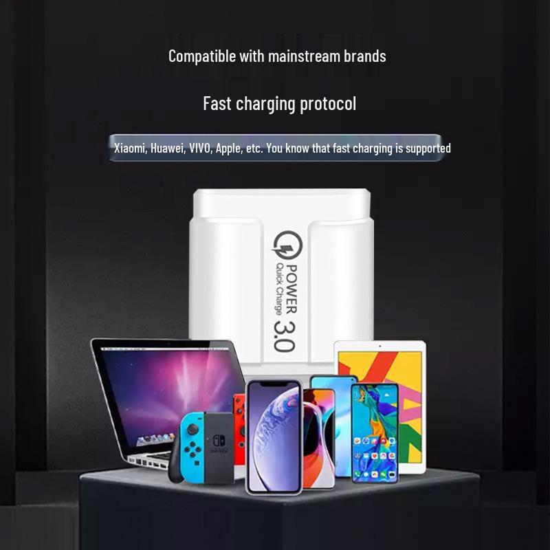 QC3.0 Fast Charge USB Charger: Compatible with Apple, Huawei, European & American Standards, 3-in-1.