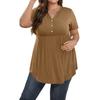 Women's Solid Color Large Size  V Neck Button-Up Top Casual Short Sleeve Flowy Top
