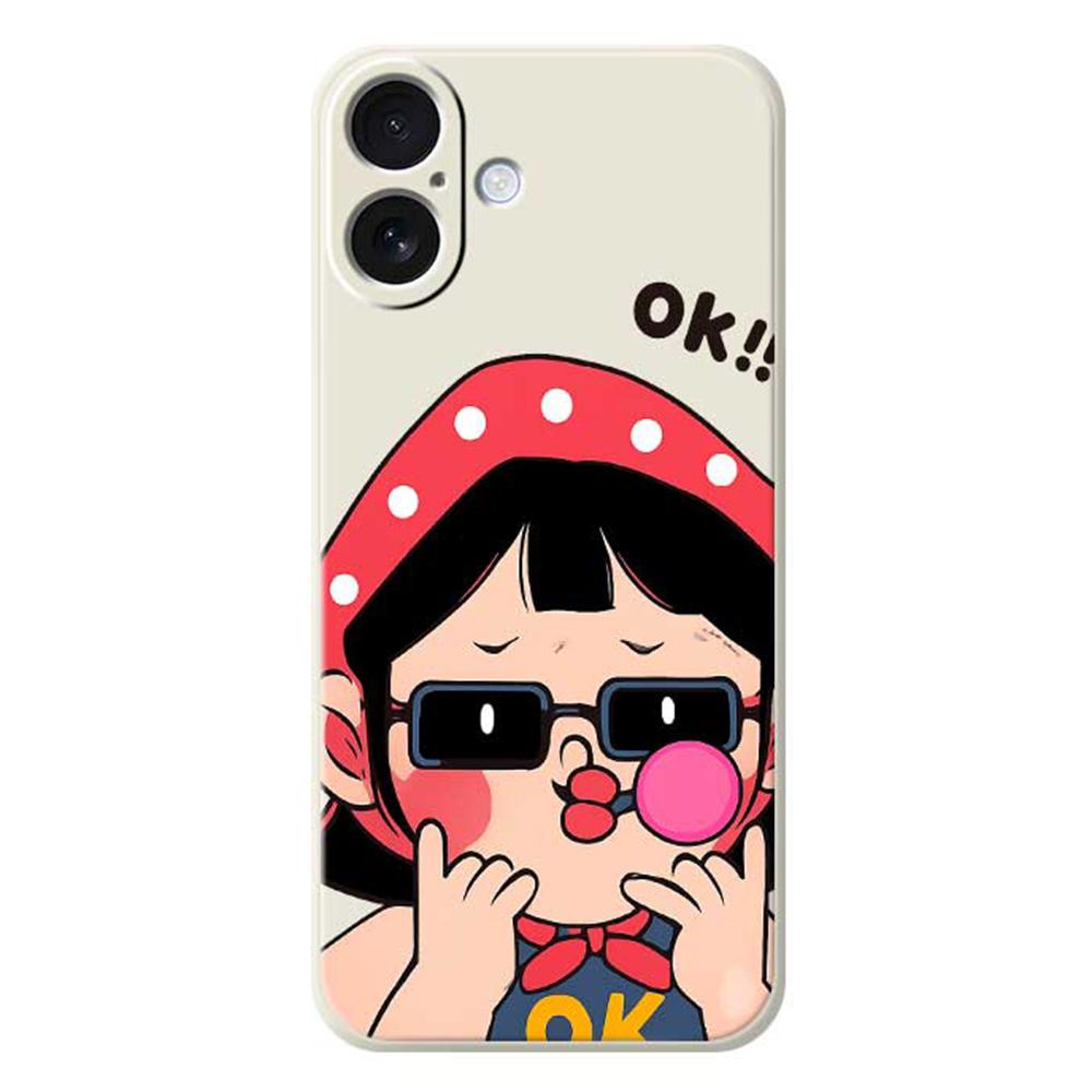 

For iPhone 17 Case Cute Kid Pattern Printing Straight Edge TPU Phone Back Cover Beige