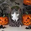 Cute And Spooky Desktop Decoration Ghost On Tree Swing Halloween Decor, Resin Figurine with Vintage Unique Tabletop Decor Base, Festive Party
