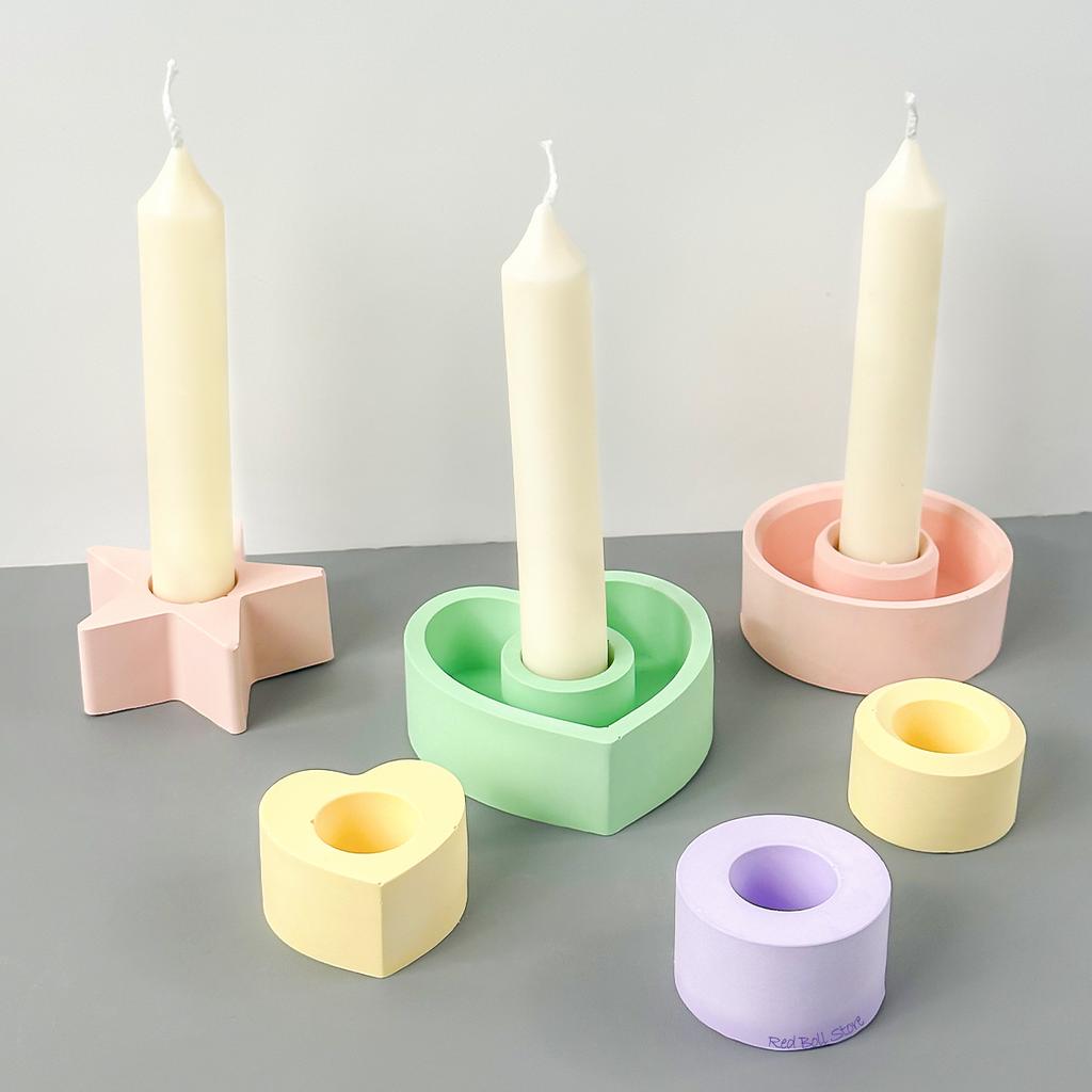 DIY Round Candle Holder Silicone Molds Star Heart Shape Plaster Resin Candlestick Mould Candle Accessories Tool Home Table Decor