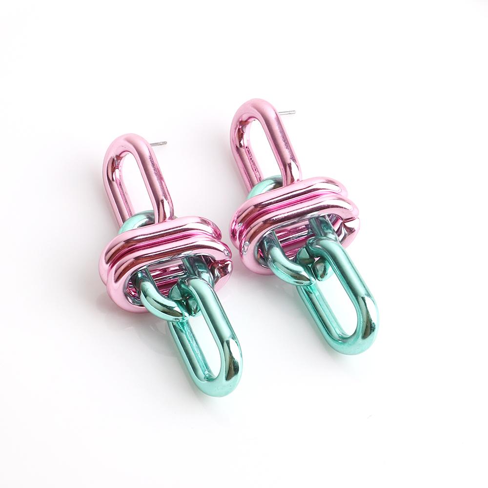 New Goth Metallic Pink Blue Acrylic Drop Earrings for Women Vintage Long Chain Dangle Earrings Hip Hop Punk Party Jewelry Gifts