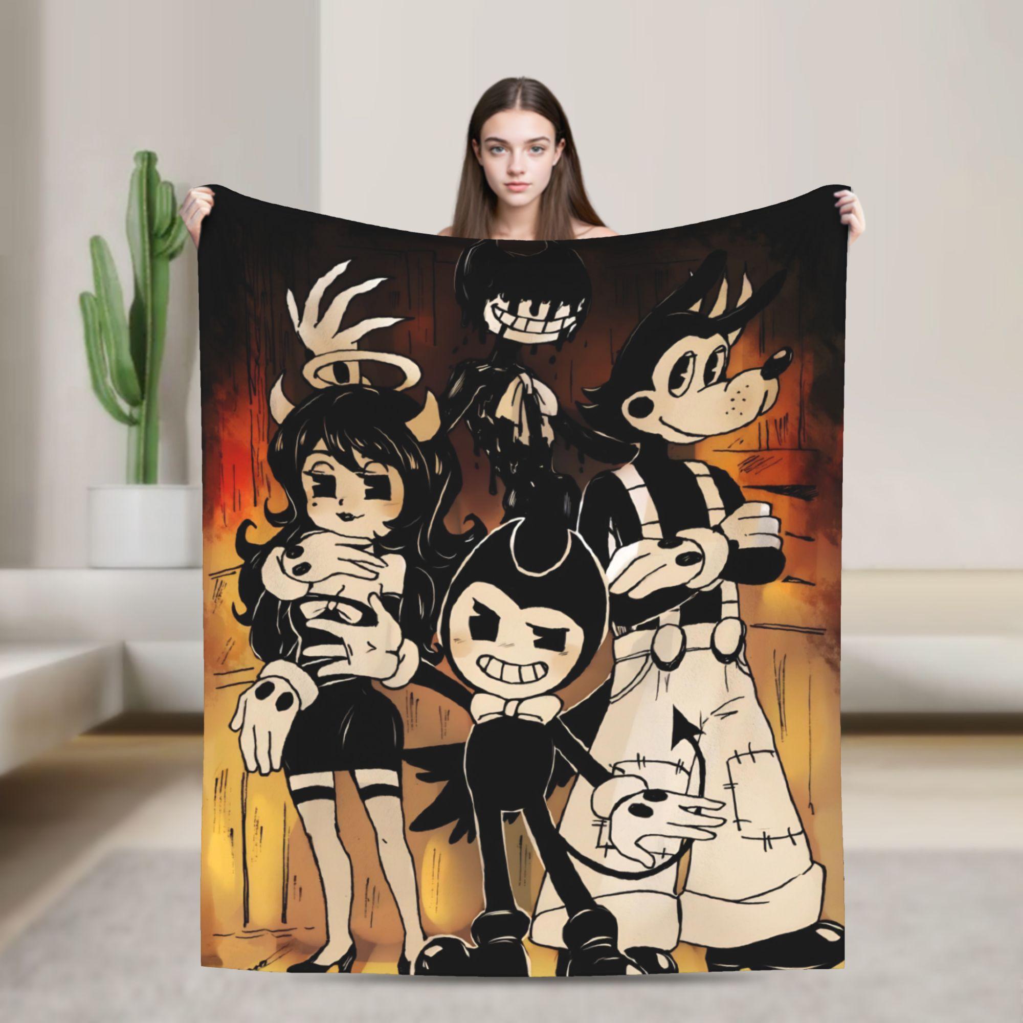 

Bendys Horror Game Inked Machines Blanket Coral Fleece Plush Printed Puzzle Multi-function Lightweight Throw Blanket for Home 75x90cm