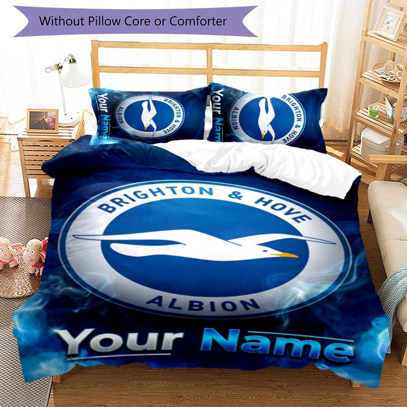 3pcs Brighton & Hove Albion F.C. Cover Set - Personalized Name, HD Printed Bedding with 1 Cover and 2 Pillowcases - Perfect for Home Decor, Easy Care