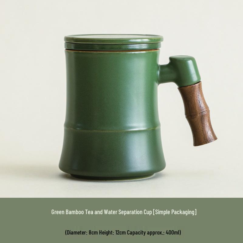 Qingzhu Ceramic Tea & Water Separator Cup with Lid Filter - Large Capacity, Chinese Style for Home or Office Use