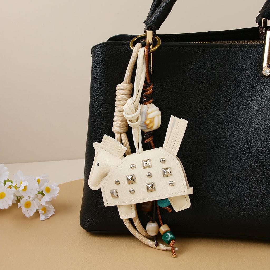 Pony beaded braided rope pendant car pendant key pendant pu leather new rivets war horse bag pendant