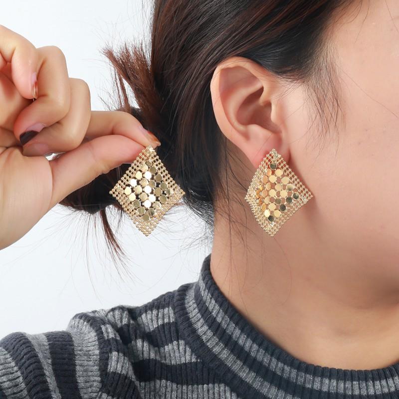 Geometric Rhombus Stud Earrings Women Zinc Alloy Gold Plated Modern Vintage Chic Lightweight Luxury Fashion Jewelry