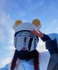 Decorazione Casco in Lana d'Agnello con Orecchie di Coniglio per Sci e Motociclismo