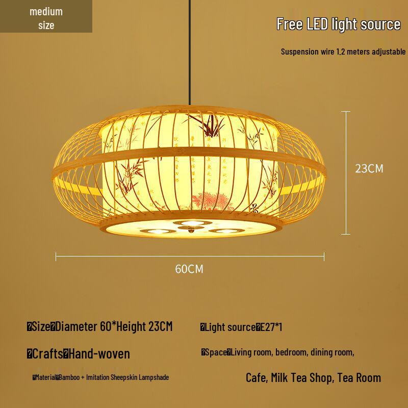 Retro Bamboo Pendant Lamp for Restaurants and Hotels - Chinese Style with Spotlight