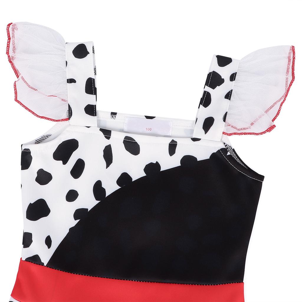 Toddler Girls Dalmatian Print Dress Ruffle Sleeve Movie Character Cosplay Costume for Role Play Party