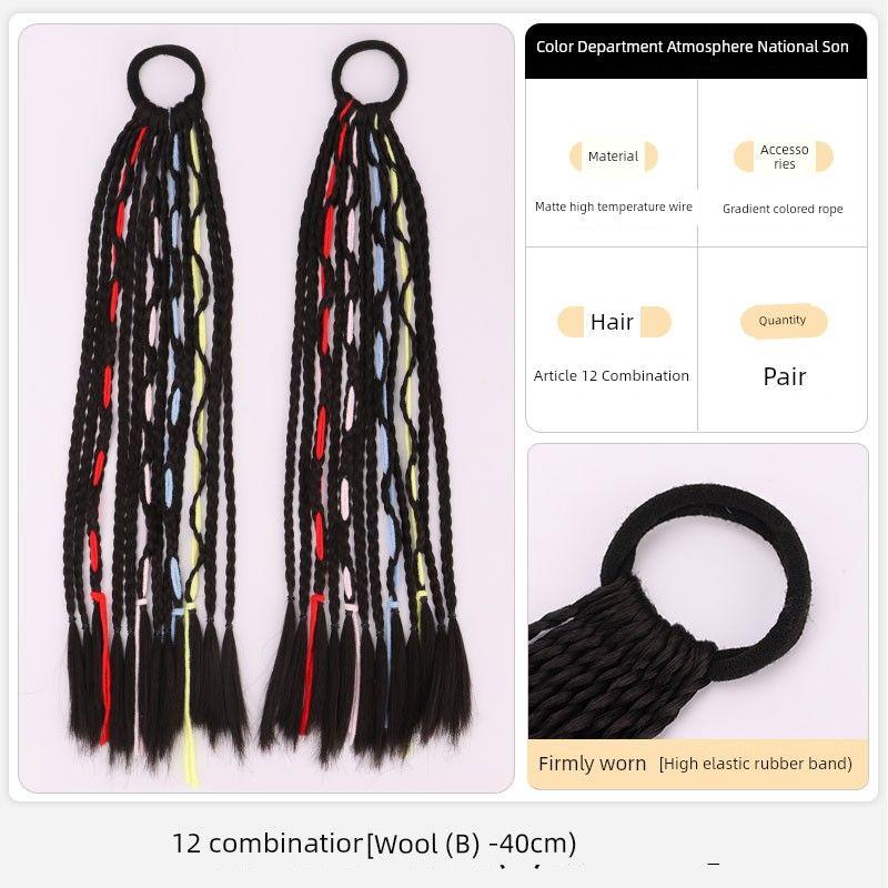 A Pair of Wig Braid Tibetan Ethnic Style Tibetan Headdress Dreadlocks Color Colorful Ropes Easiest for Match Hair Ball Braid Twist Braid