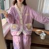 Soft Coral Fleece Pajama Set Women Winter Warm Thick Long Sleeve Lounge Wear With V-Neck